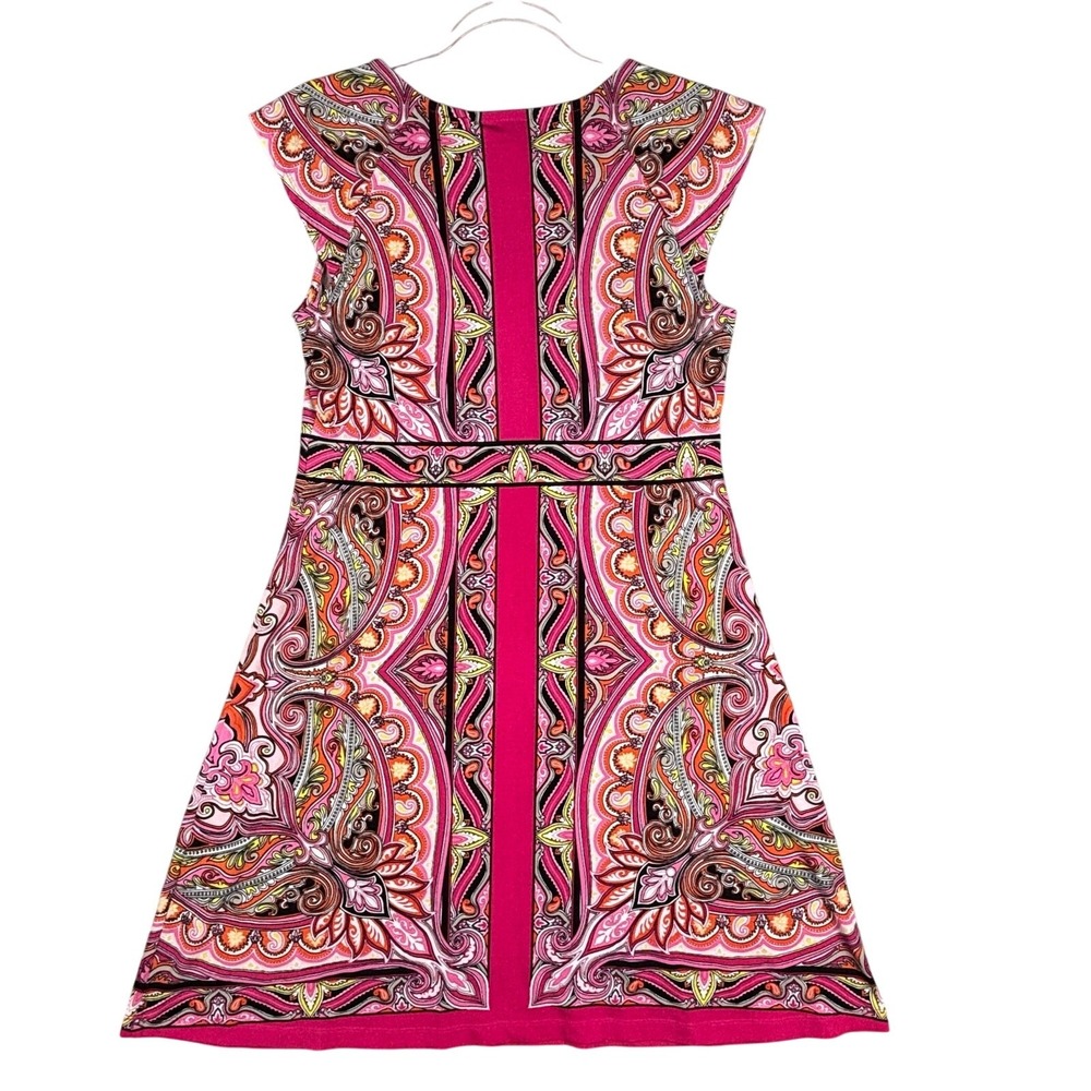 Apt. 9 Pink Paisley Cap Sleeve Sheath Dress Petite Medium PM Geometric Border - Picture 3 of 7